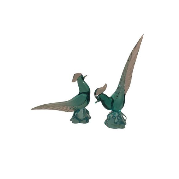 Two Seguso Murano Blue Green Glass Bird Sculptures - Picture 5 of 5